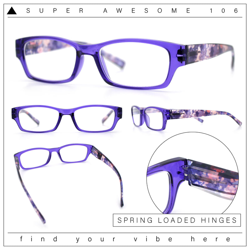 Fancy Narrow Rectangle Spring Hinge Light Weight Plastic Reading Glasses