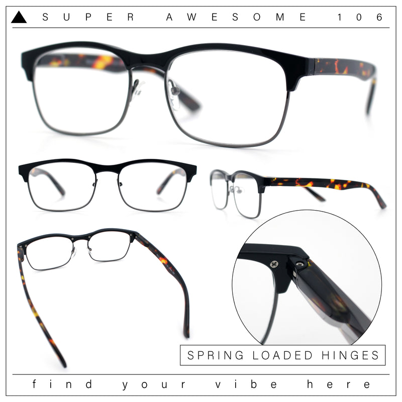 Classic Half Rim Contemporary Fashion Rectangle Powered Reading Glasses