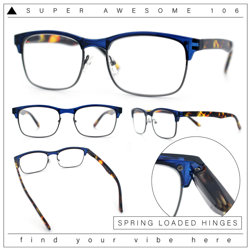 Classic Half Rim Contemporary Fashion Rectangle Powered Reading Glasses