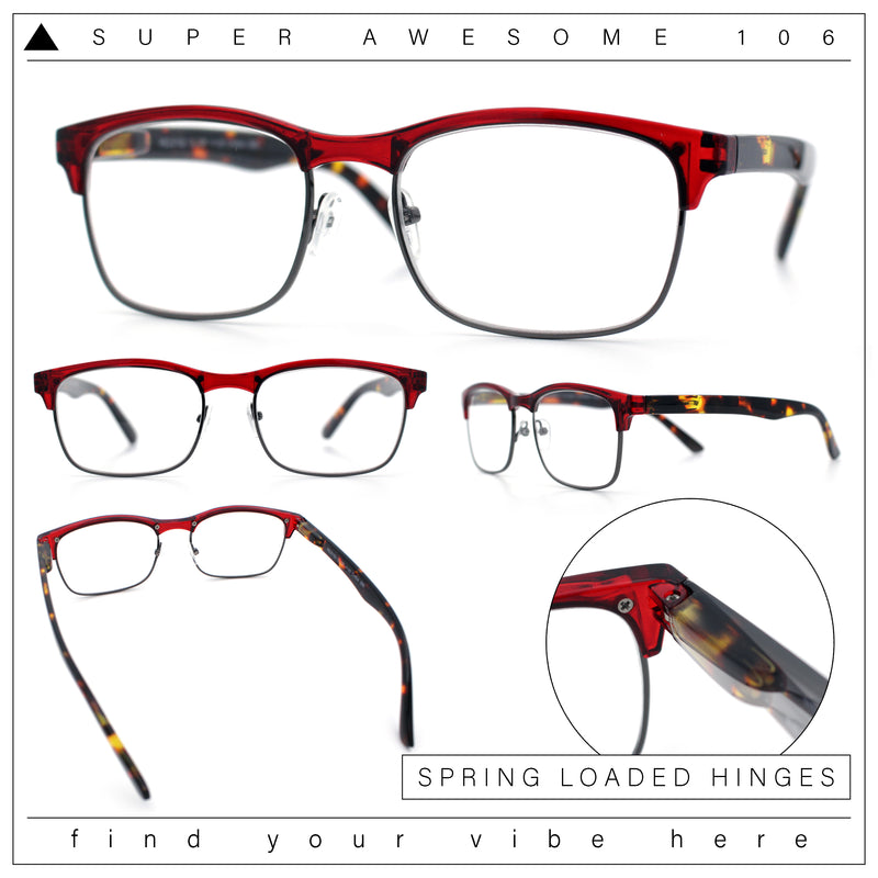 Classic Half Rim Contemporary Fashion Rectangle Powered Reading Glasses
