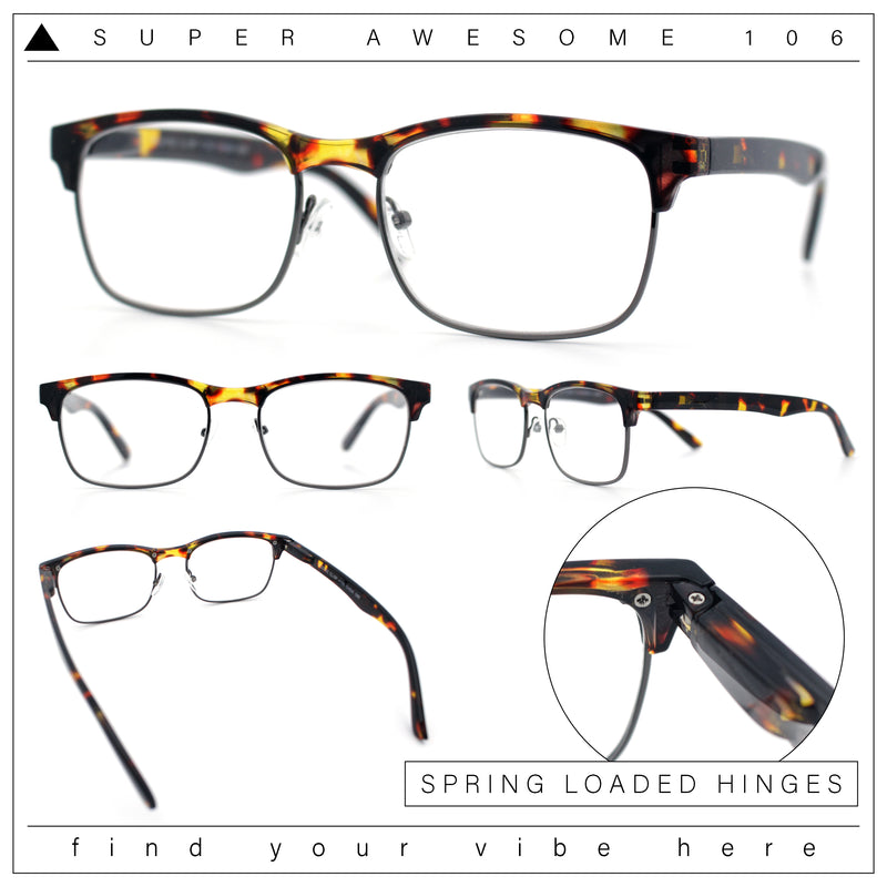 Classic Half Rim Contemporary Fashion Rectangle Powered Reading Glasses