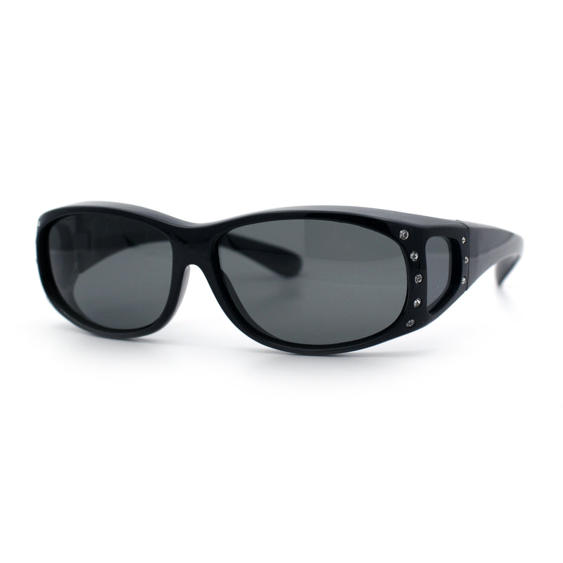 Polarized Womens Small Snug Rhinestone Studded OTG Fit Over Sunglasses