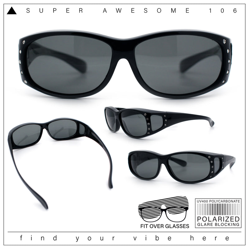 Polarized Womens Small Snug Rhinestone Studded OTG Fit Over Sunglasses
