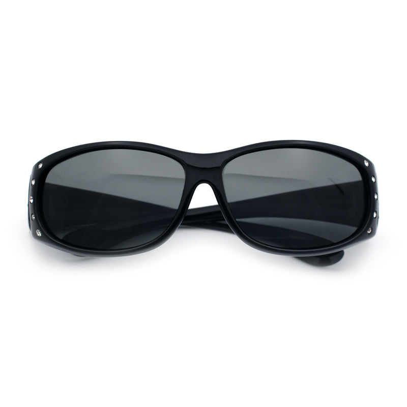Polarized Womens Small Snug Rhinestone Studded OTG Fit Over Sunglasses