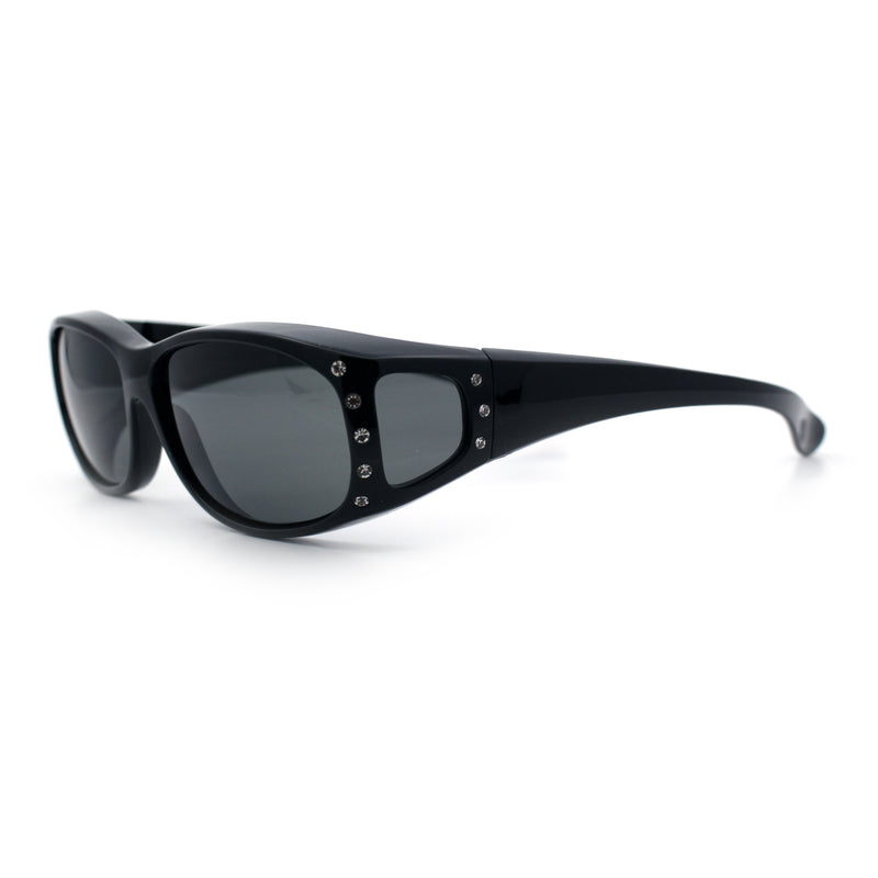 Polarized Womens Small Snug Rhinestone Studded OTG Fit Over Sunglasses