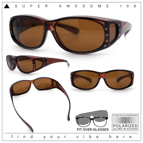 Polarized Womens Small Snug Rhinestone Studded OTG Fit Over Sunglasses