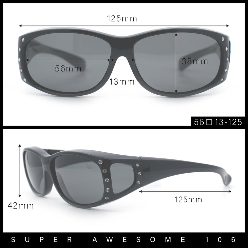 Polarized Womens Small Snug Rhinestone Studded OTG Fit Over Sunglasses