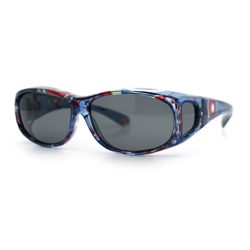 Polarized Rhinestone Geometric 55mm Translucent Plastic Fit Over Sunglasses