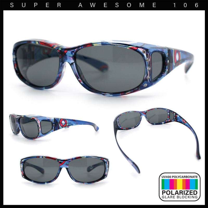 Polarized Rhinestone Geometric 55mm Translucent Plastic Fit Over Sunglasses