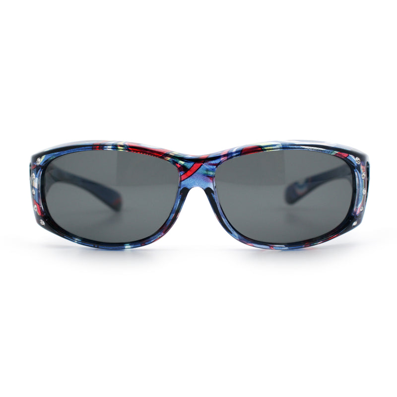 Polarized Rhinestone Geometric 55mm Translucent Plastic Fit Over Sunglasses