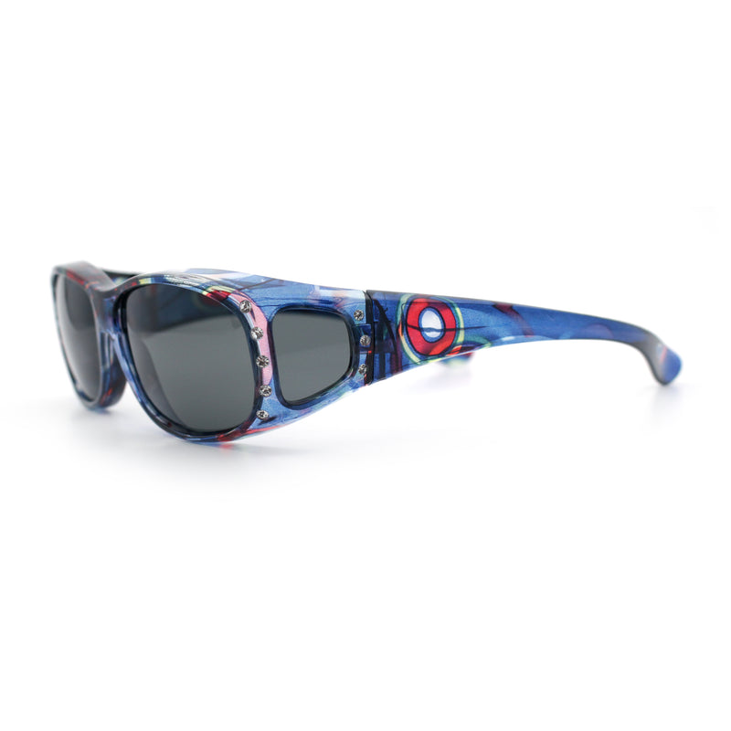 Polarized Rhinestone Geometric 55mm Translucent Plastic Fit Over Sunglasses