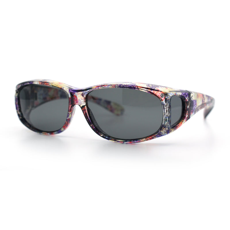 Polarized Rhinestone Geometric 55mm Translucent Plastic Fit Over Sunglasses