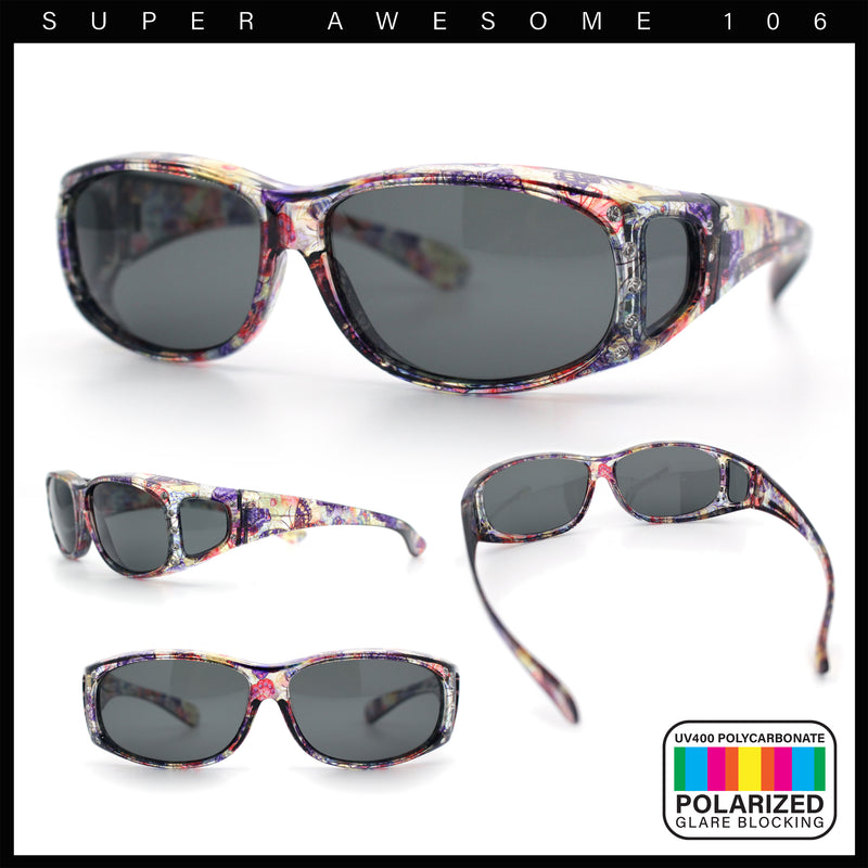 Polarized Rhinestone Geometric 55mm Translucent Plastic Fit Over Sunglasses