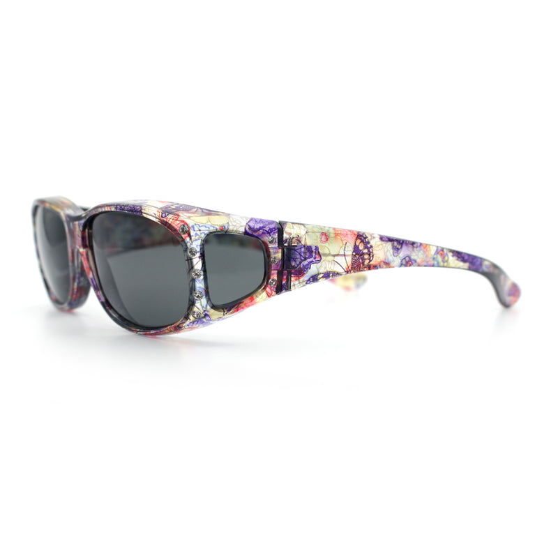 Polarized Rhinestone Geometric 55mm Translucent Plastic Fit Over Sunglasses