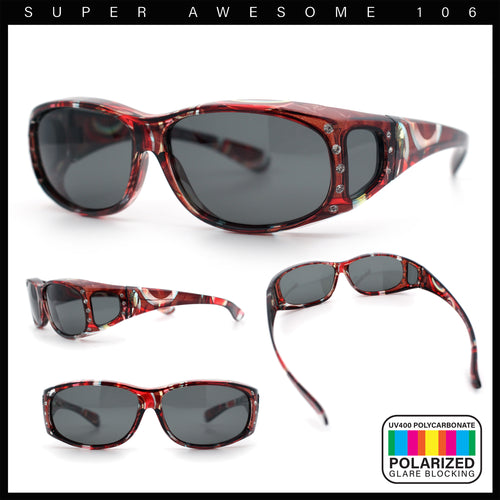Polarized Rhinestone Geometric 55mm Translucent Plastic Fit Over Sunglasses