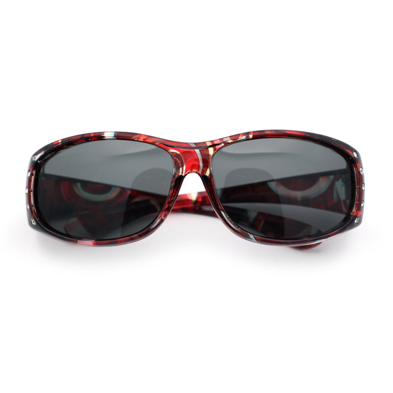 Polarized Rhinestone Geometric 55mm Translucent Plastic Fit Over Sunglasses