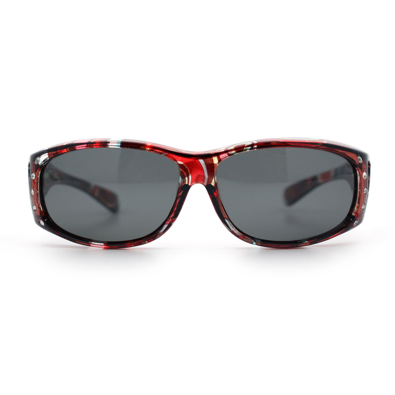Polarized Rhinestone Geometric 55mm Translucent Plastic Fit Over Sunglasses