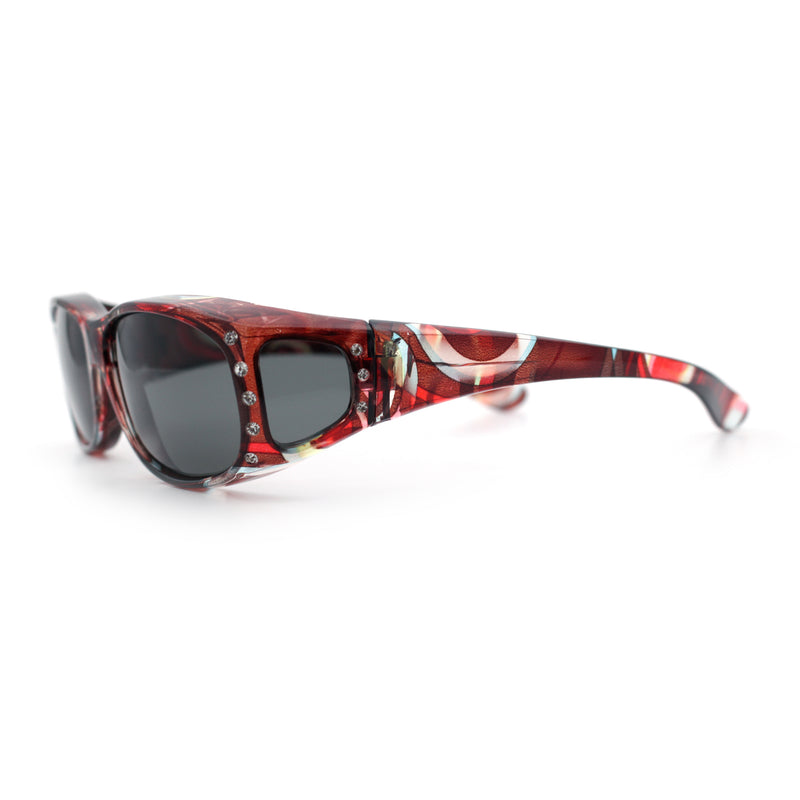 Polarized Rhinestone Geometric 55mm Translucent Plastic Fit Over Sunglasses
