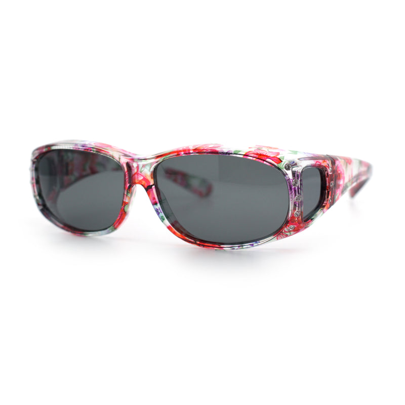 Polarized Rhinestone Geometric 55mm Translucent Plastic Fit Over Sunglasses