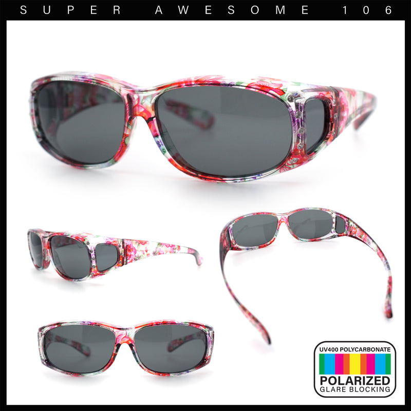 Polarized Rhinestone Geometric 55mm Translucent Plastic Fit Over Sunglasses