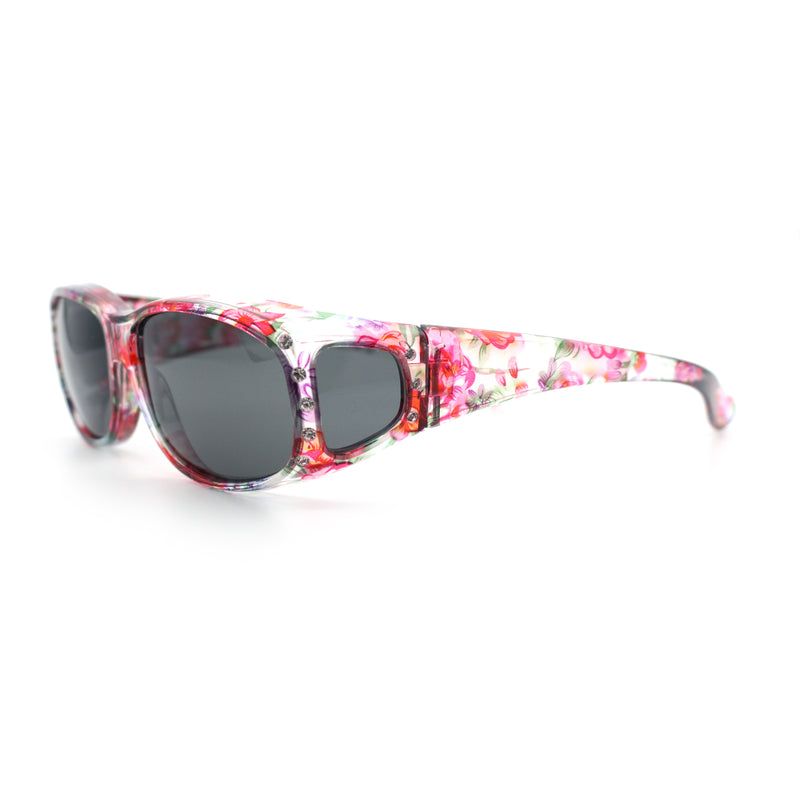 Polarized Rhinestone Geometric 55mm Translucent Plastic Fit Over Sunglasses