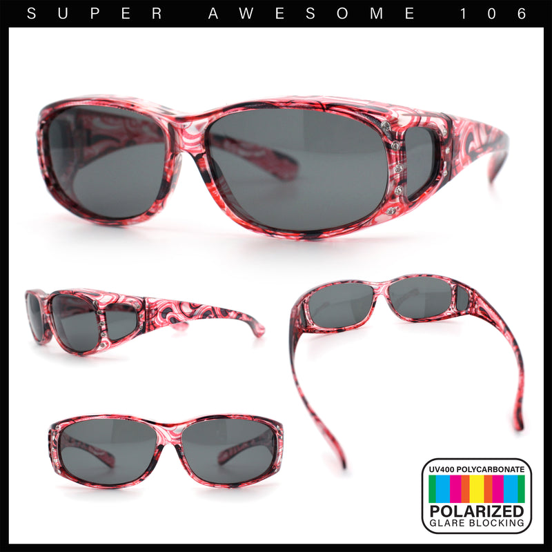 Polarized Rhinestone Geometric 55mm Translucent Plastic Fit Over Sunglasses
