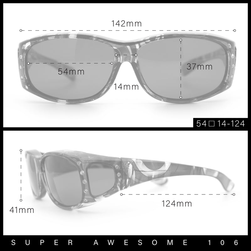 Polarized Rhinestone Geometric 55mm Translucent Plastic Fit Over Sunglasses