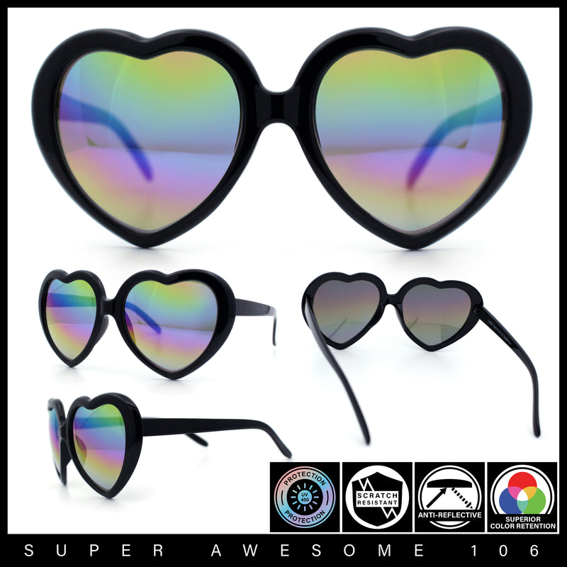 Womens Rusta Rainbow Mirror Lens Plastic Frame Heart Shape Sunglasses