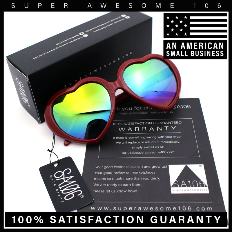 Womens Rusta Rainbow Mirror Lens Plastic Frame Heart Shape Sunglasses