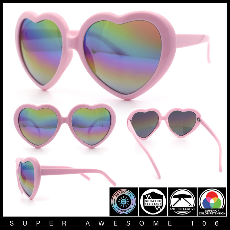 Womens Rusta Rainbow Mirror Lens Plastic Frame Heart Shape Sunglasses