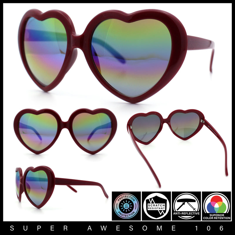 Womens Rusta Rainbow Mirror Lens Plastic Frame Heart Shape Sunglasses