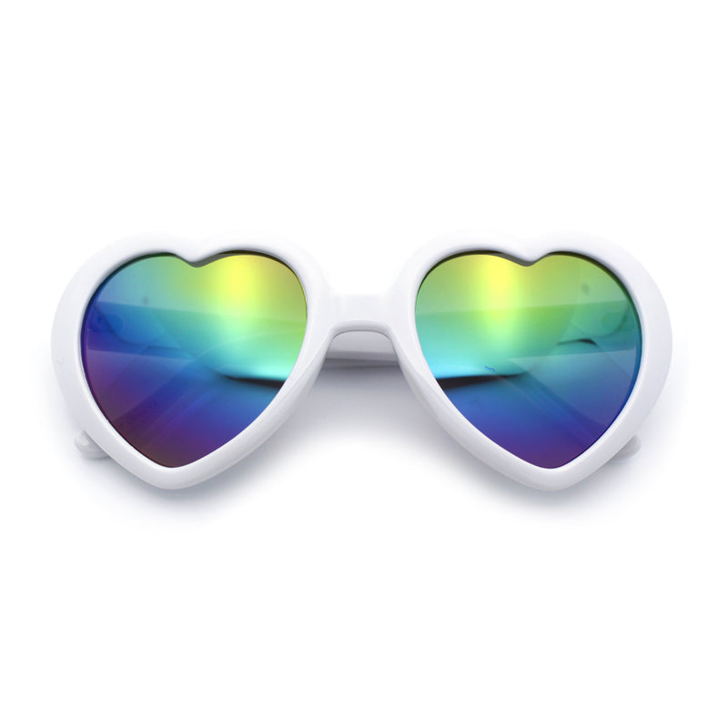 Womens Rusta Rainbow Mirror Lens Plastic Frame Heart Shape Sunglasses