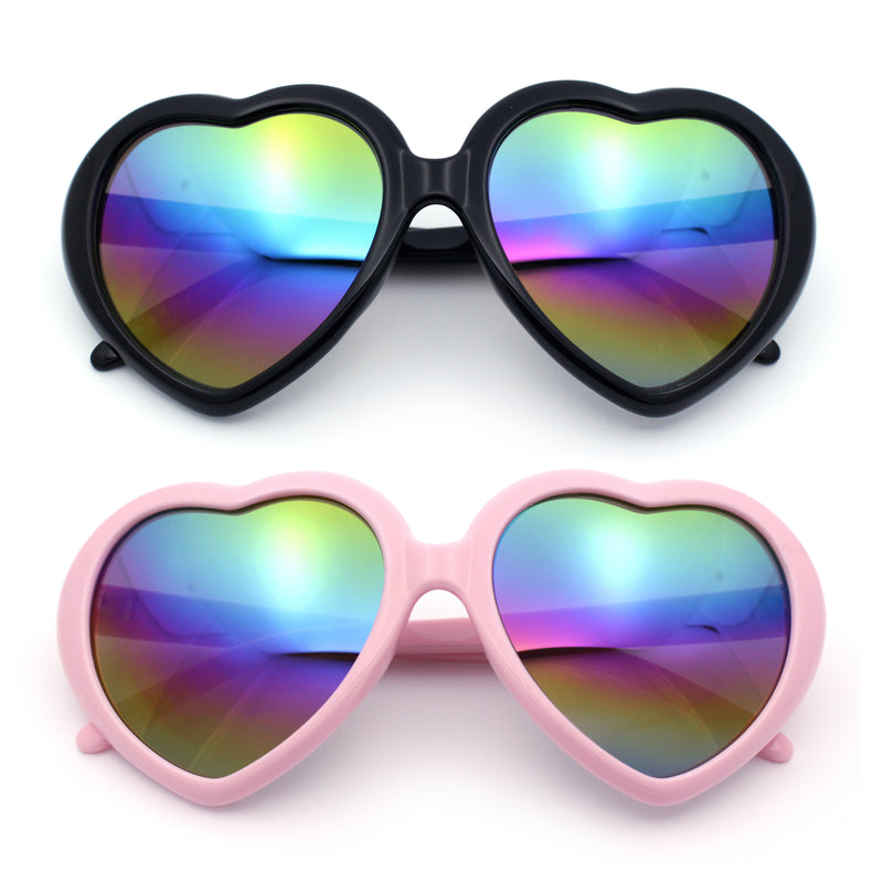 Womens Rusta Rainbow Mirror Lens Plastic Frame Heart Shape Sunglasses