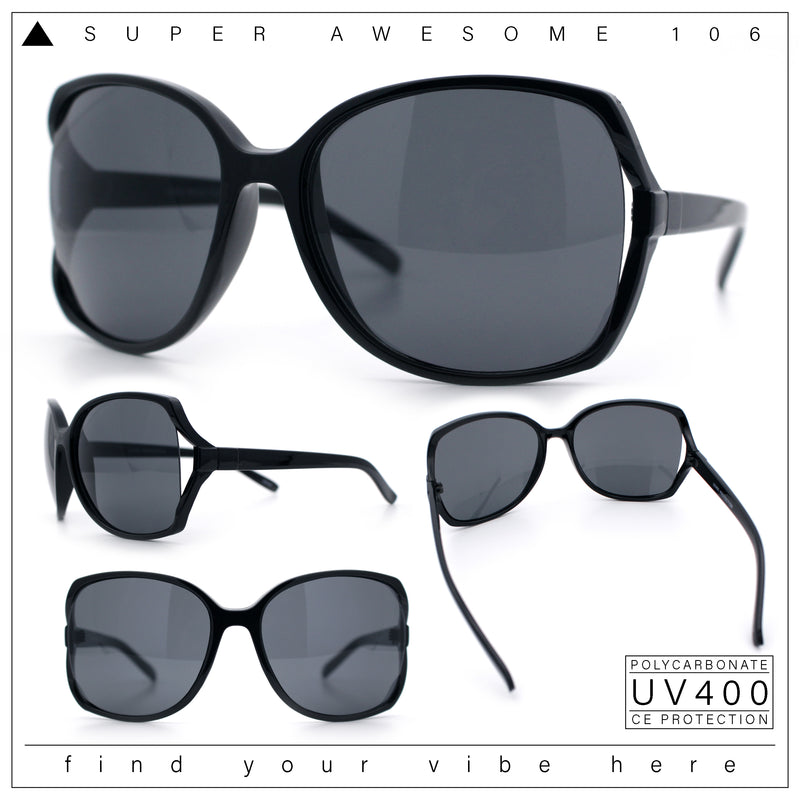 Womens Large Exposed Side Lens Butterfly Plastic Sunglasses