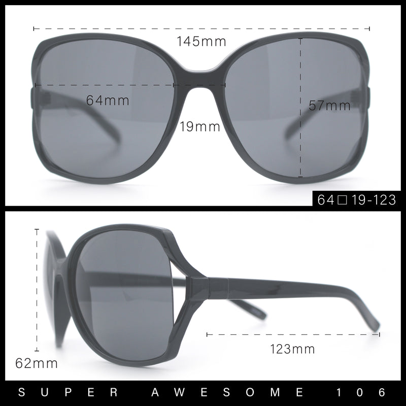 Womens Large Exposed Side Lens Butterfly Plastic Sunglasses