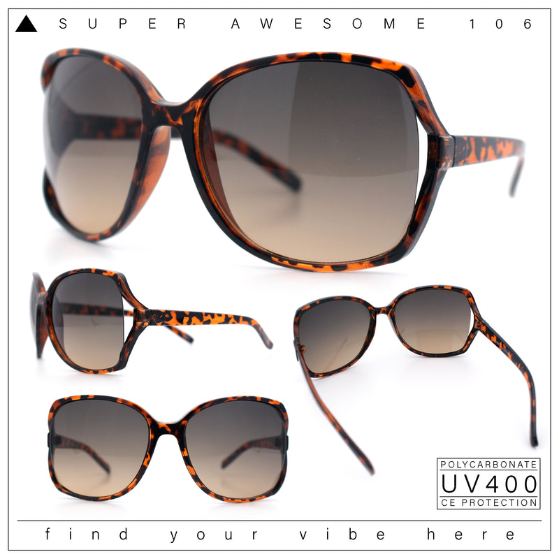 Womens Large Exposed Side Lens Butterfly Plastic Sunglasses