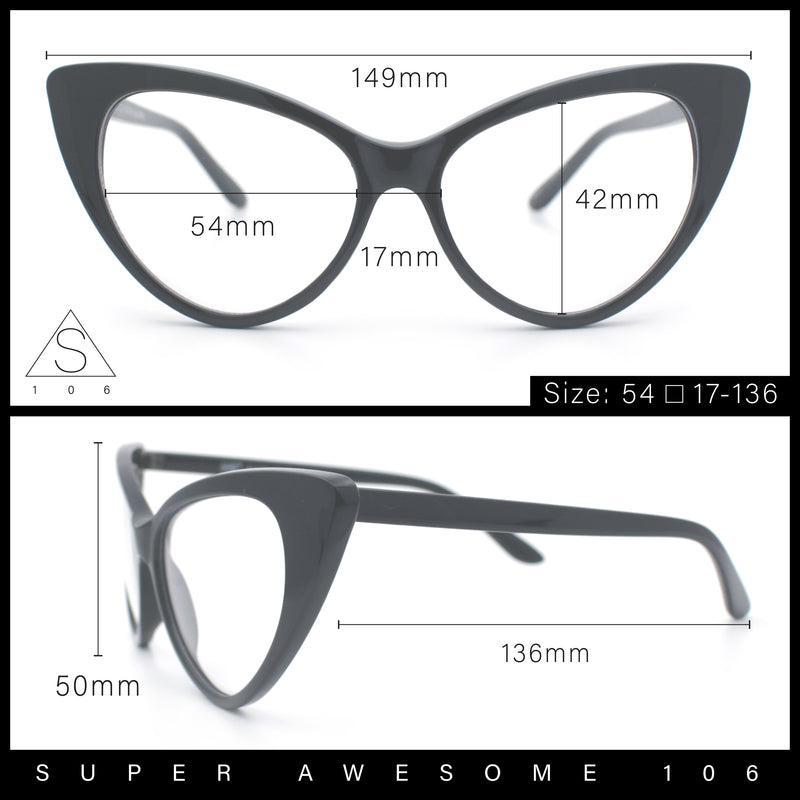 Classic Womens Gothic Clear Lens Cat Eye Glasses