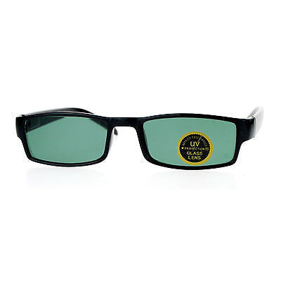 Mens Glass Lens Black Classic Narrow Rectangular Plastic Spring Hinge Sunglasses