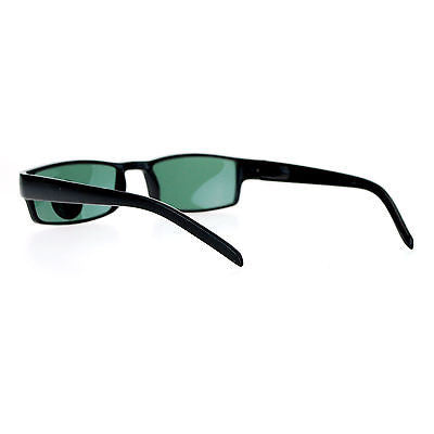 Mens Glass Lens Black Classic Narrow Rectangular Plastic Spring Hinge Sunglasses