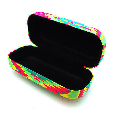 Neon Womens Ethnic Tribal Print Canvas Metal Clam Shell Sunglasses Carrying Case