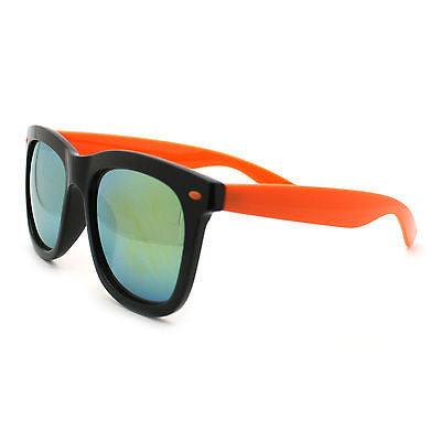 Retro 2 Tone Color Oversize Horn Rim Sunglasses with Mirror Color Lens