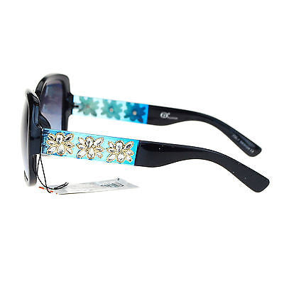 Womens Luxury Rhinestone Floral Jewelry Arm Thick Plastic Butterfly Sunglasses