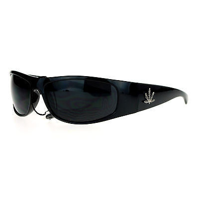 SA106 Mens All Black Marijuana Pot Leaf Gangster Warp Biker Sunglasses