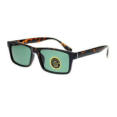 Mens Tempered Glass Lens Classic Narrow Rectangular Plastic Frame Sunglasses