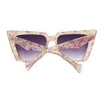 Womens Wall Paper Ditsy Flower Print Retro Oversize Cat Eye Sunglasses