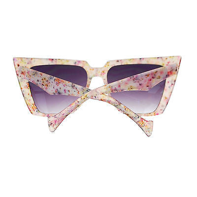 Womens Wall Paper Ditsy Flower Print Retro Oversize Cat Eye Sunglasses