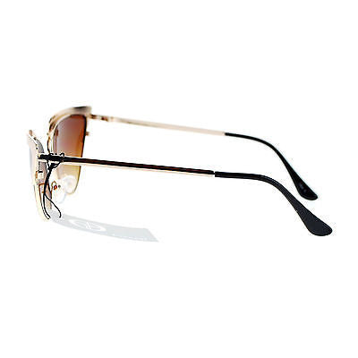 Womens Gothic Retro Full Metal Half Rim 2 Tone Cat Eye Sunglasses