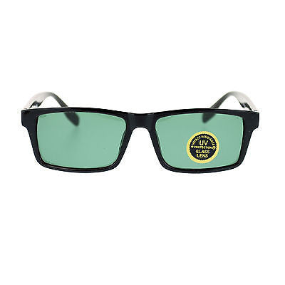 Mens Tempered Glass Lens Classic Narrow Rectangular Plastic Frame Sunglasses
