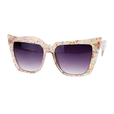 Womens Wall Paper Ditsy Flower Print Retro Oversize Cat Eye Sunglasses