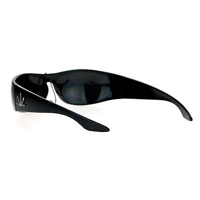 SA106 Mens All Black Marijuana Pot Leaf Gangster Warp Biker Sunglasses